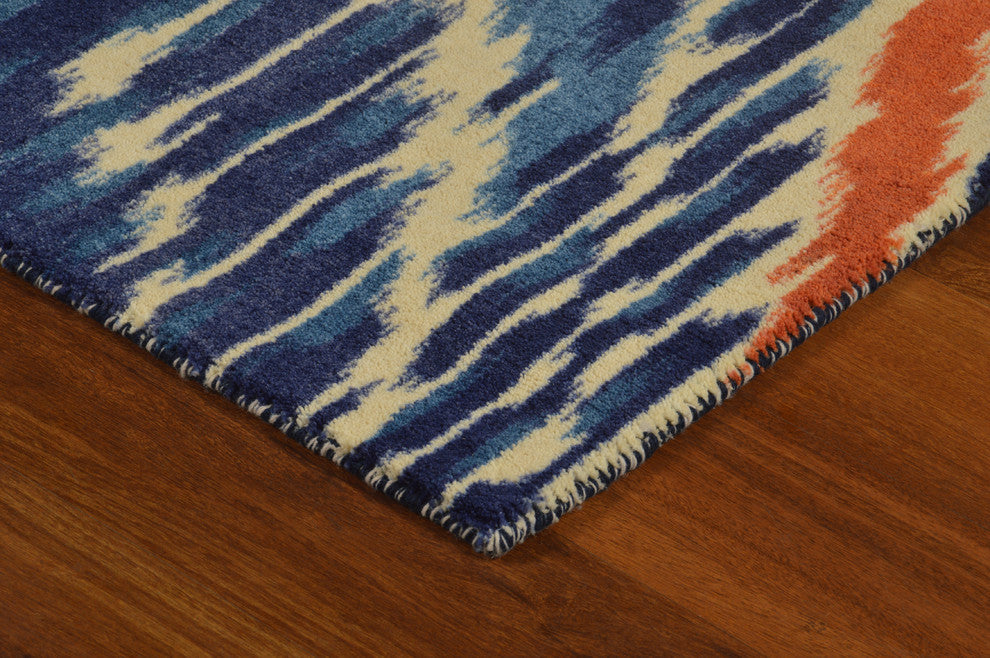 Blue Crown Ikat Modern Bohemian Area Rug, 5'6"x8'6"