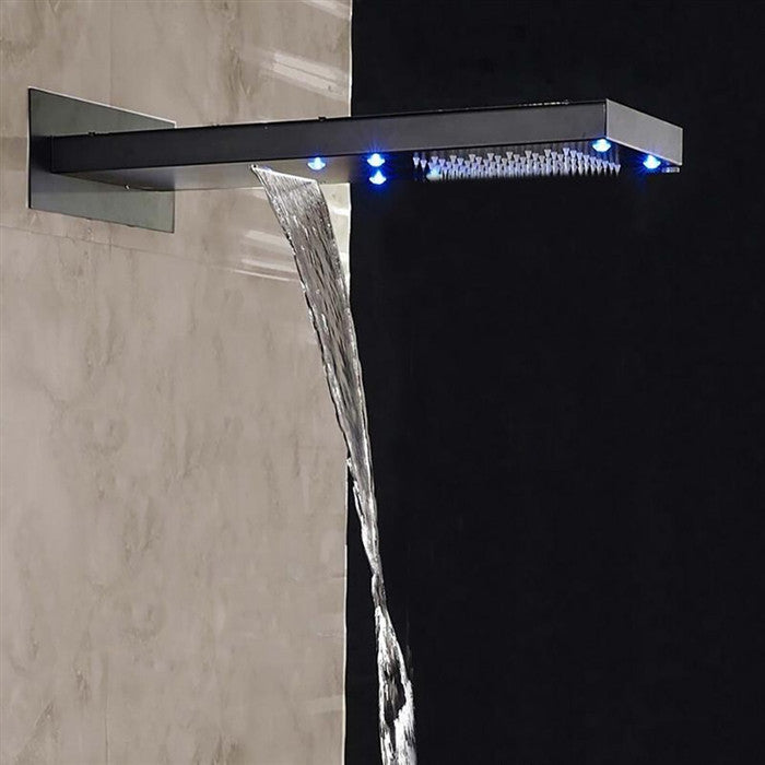 Fontana 22" Matte Black Rainfall Shower System & 3 Jetted Body Sprays, LED