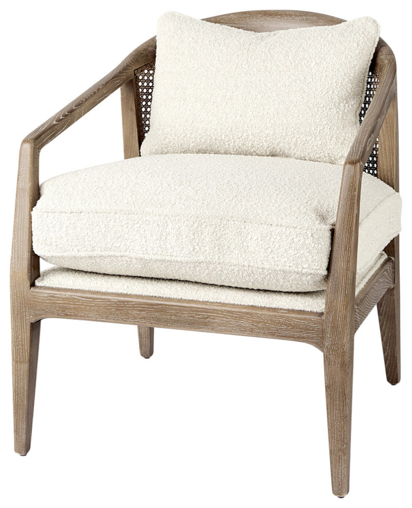 Landon Cream Fabric Seat w/ Light Brown Solid Wood & Cane Back Accent Chair
