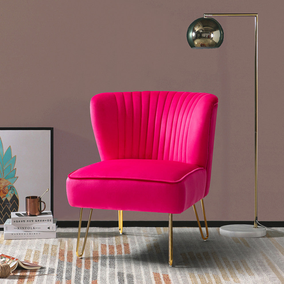 Tufted Side Chair With Golden Base, Fushia
