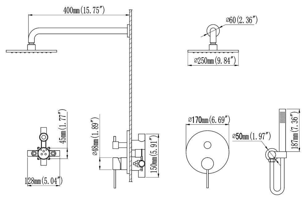 Luxury Pressure-Balanced Complete Shower System with Rough-In Valve, Matte Black