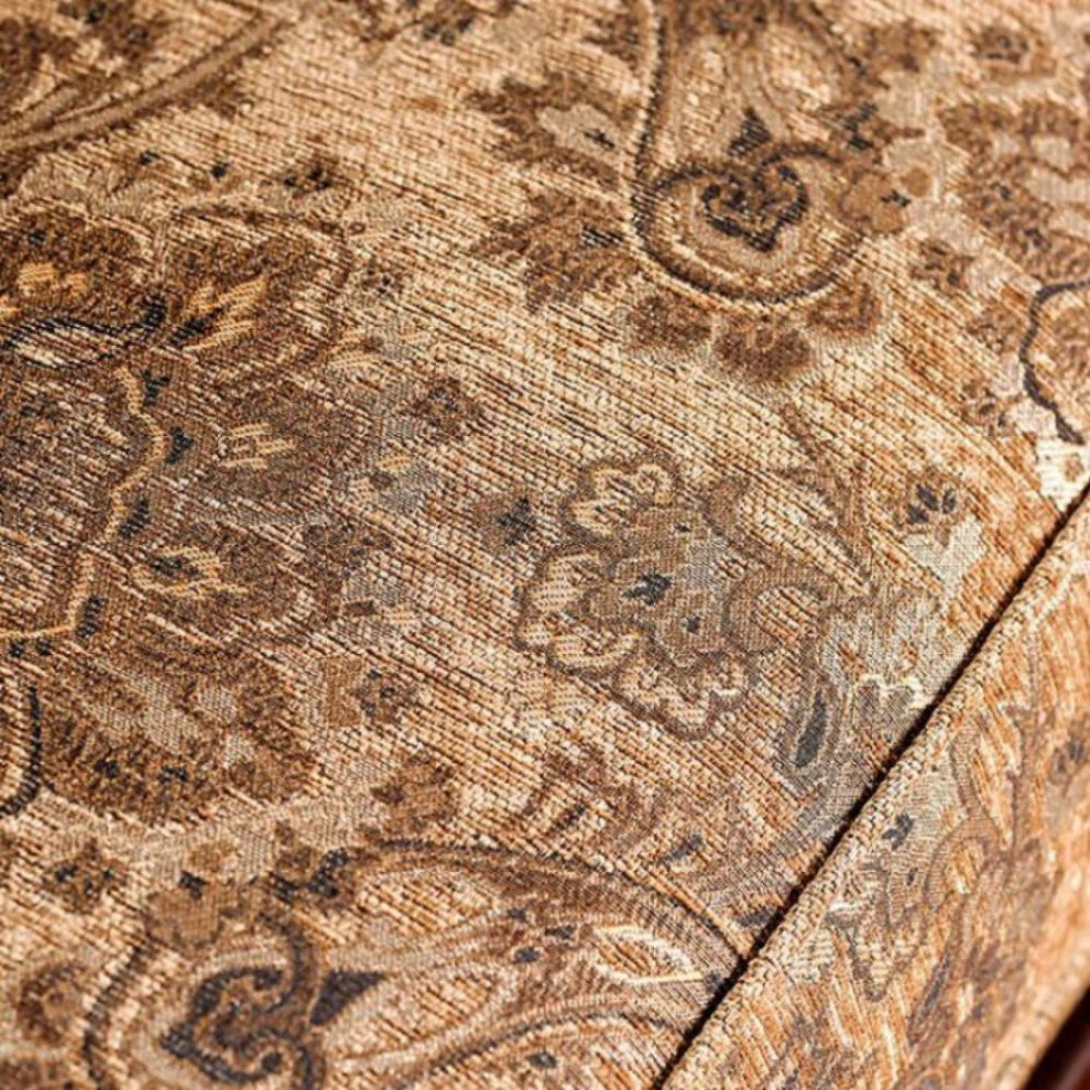 Chenille Love Seat with Rolled Arms Design, Gold