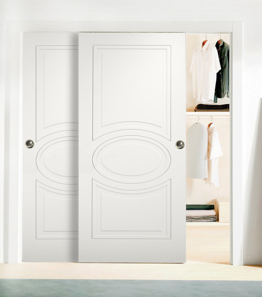 Sliding Closet Bypass Doors / Mela 7001 Matte White / Rails, 48" X 80" ( 2* 24x80)