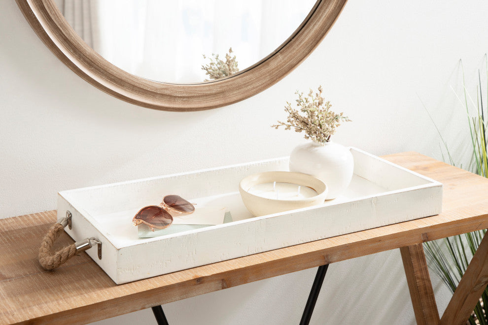 Bayville Wooden Decorative Tray, White, 10"x24"