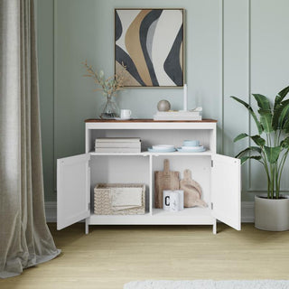 Mayfield 40" Classic Buffet and Sideboard with Double Door Storage Cabinet, Walnut Top/White Frame