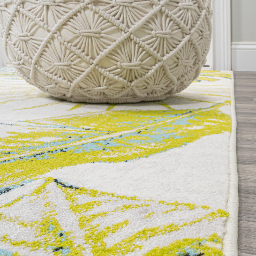 Monstera Tropical Leaves Ivory/Green 8'x10' Area Rug