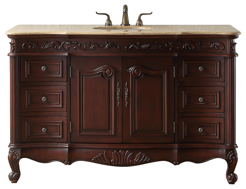 56" Princeton Single Sink Bathroom Vanity, Travertine Marble Top