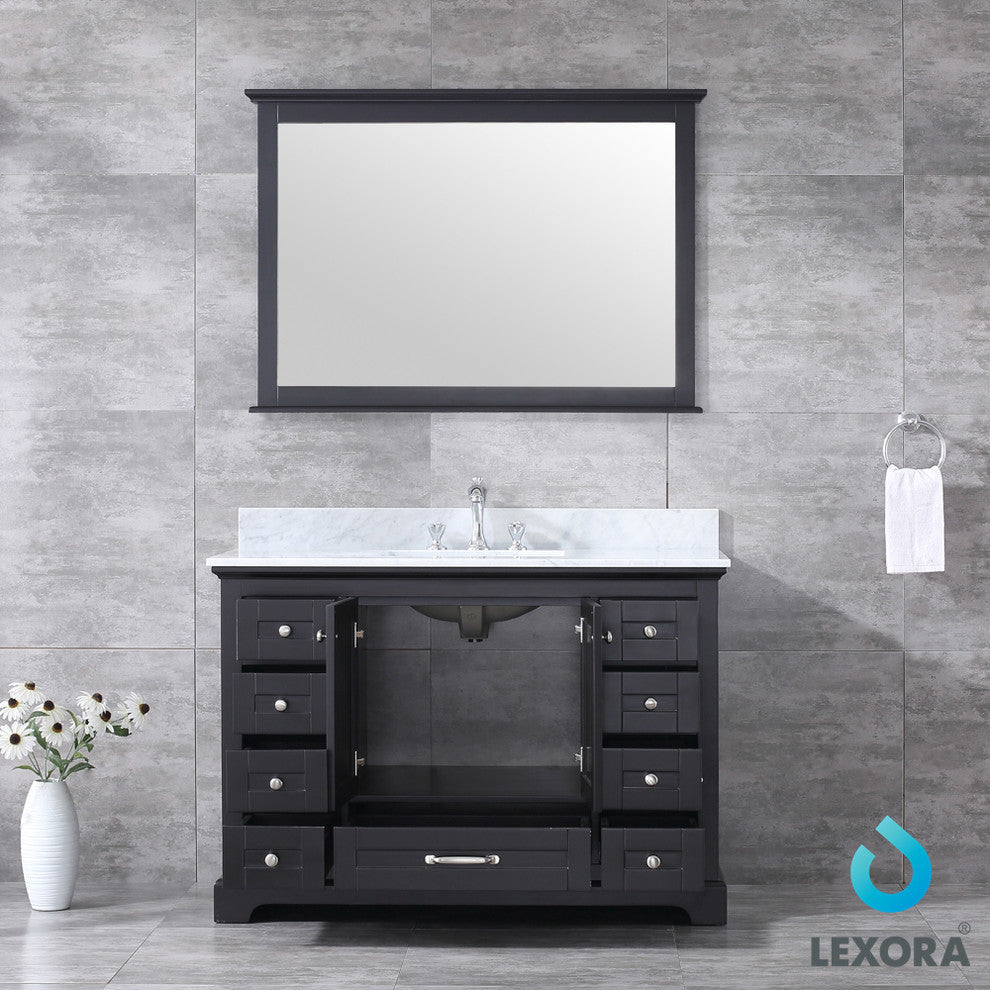 Dukes 48" Espresso Single Vanity Carrara Marble Top Sink, 46" Wall Mirror