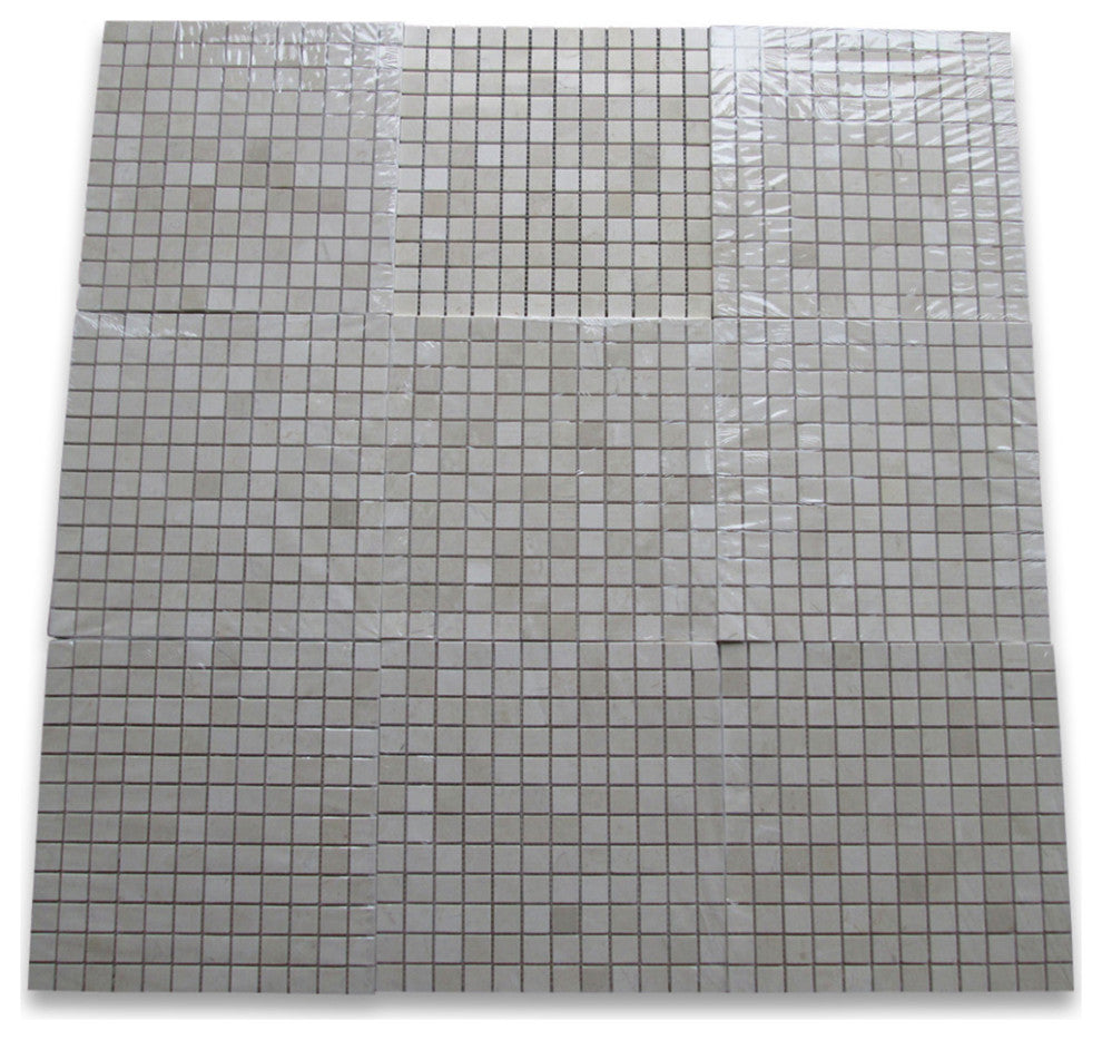 Crema Marfil Marble 1" Grid Square Mosaic Bathroom Beige Tile Polished, 1 sheet