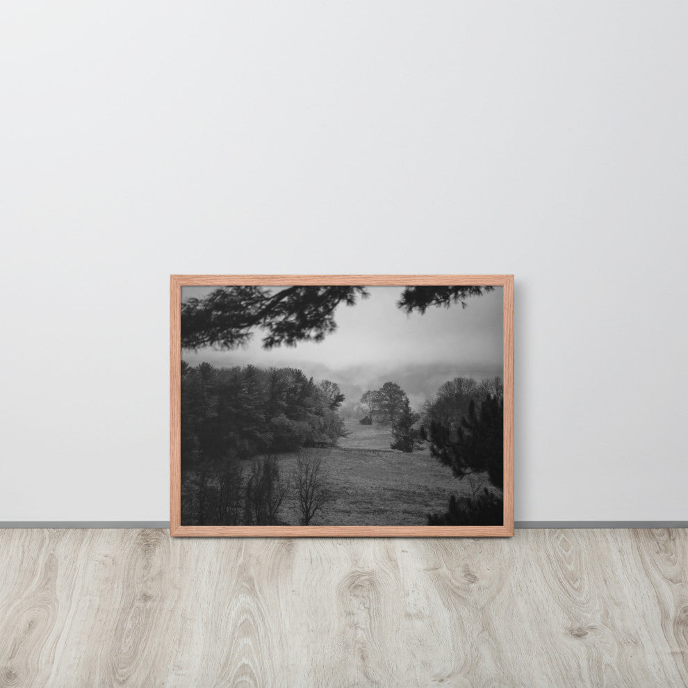 Mist of Valley Forge in Black and White Framed Photo Paper Wall Art Prints, Red Oak, 18" X 24"