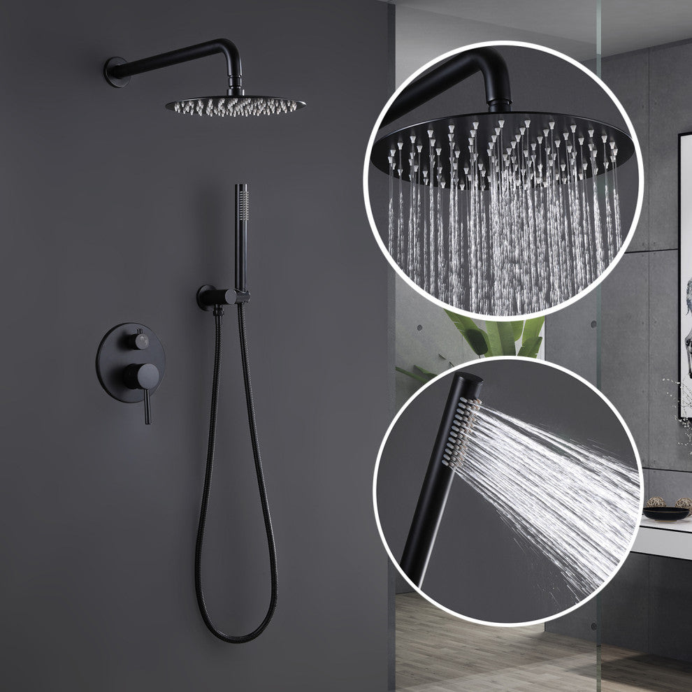 Rain Shower System with Hand Shower-Includes Rough-In Valve, Matte Black