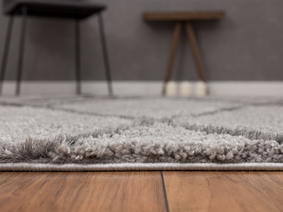 Abani Boston Collection BOS110A Soft Gray Shag Geometric Area Rug