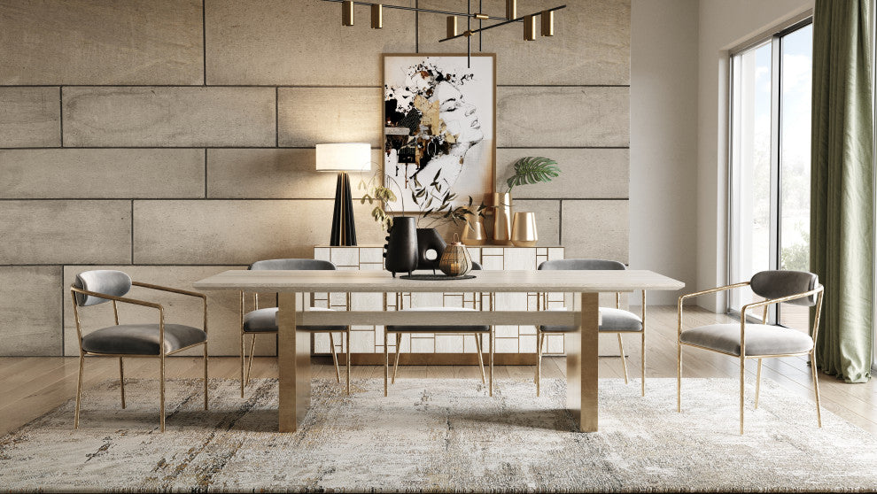 Modrest Baird Modern Grey Velvet, Brass Dining Chair