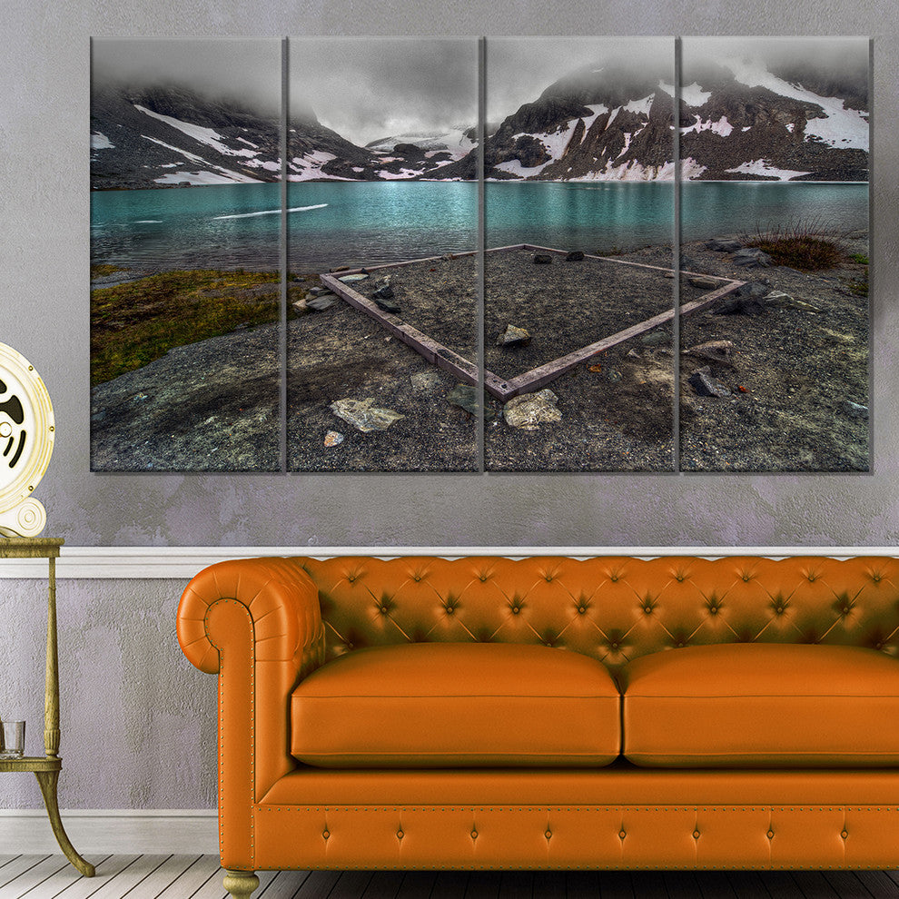 Mountain Lake and Cloudy Sky, Landscape Canvas Print, 48"x28", 4 Panels