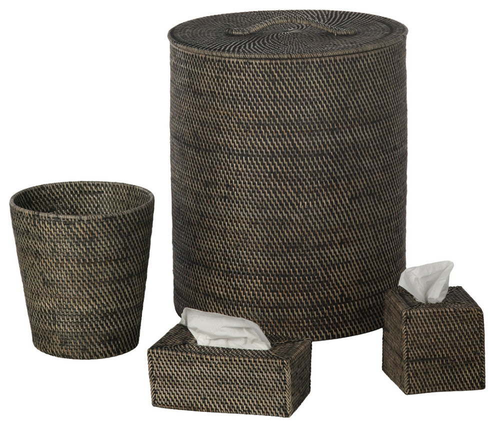 Loma Round Rattan Hamper and Laundry Basket With Removable liner, Black Wash