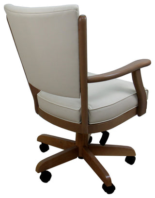 Dining Solid Wood Caster Chair on Wheels Classic, Ocean Beige Vinyl Light Oak