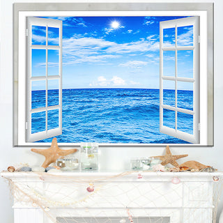 "Window Open To Blue Wavy Ocean" Seashore Wall Art, 32"x16"