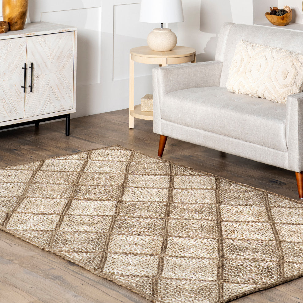 Nuloom Meja Moroccan Lattice Jute Rug, Natural 5' x 8'