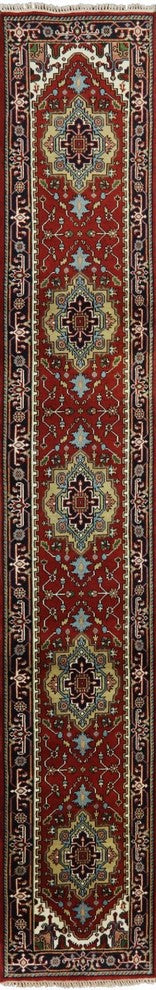 Traditional Floral 3'x16' Heriz Serapi Runner Hand Knotted Wool Rug H9213