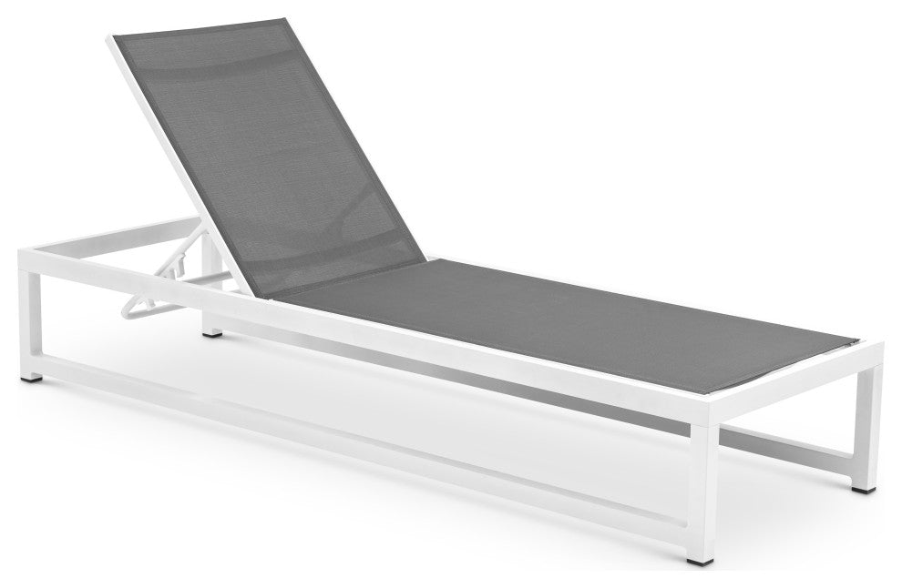 Maldives Water Resistant Mesh Patio Adjustable Chaise Lounge, Gray, White Frame