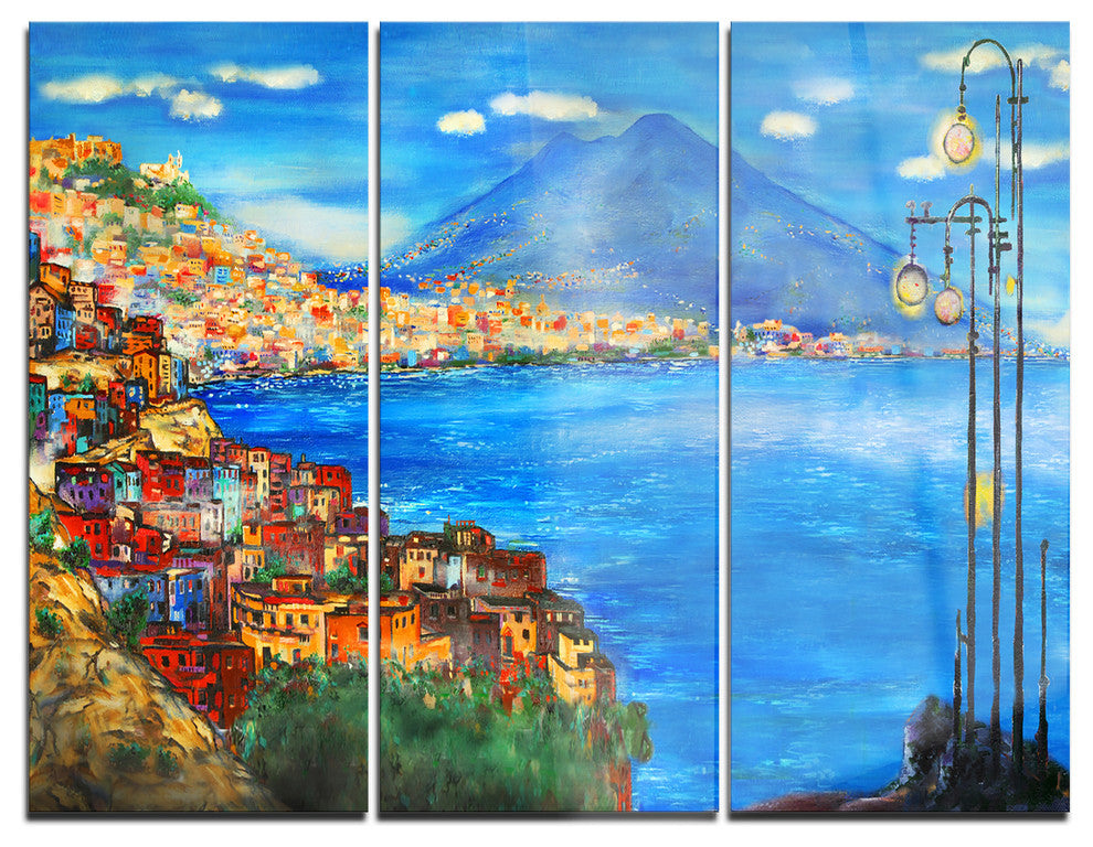 "Saturday Night Sea" Painting Metal Wall Art, 3 Panels, 36"x28"