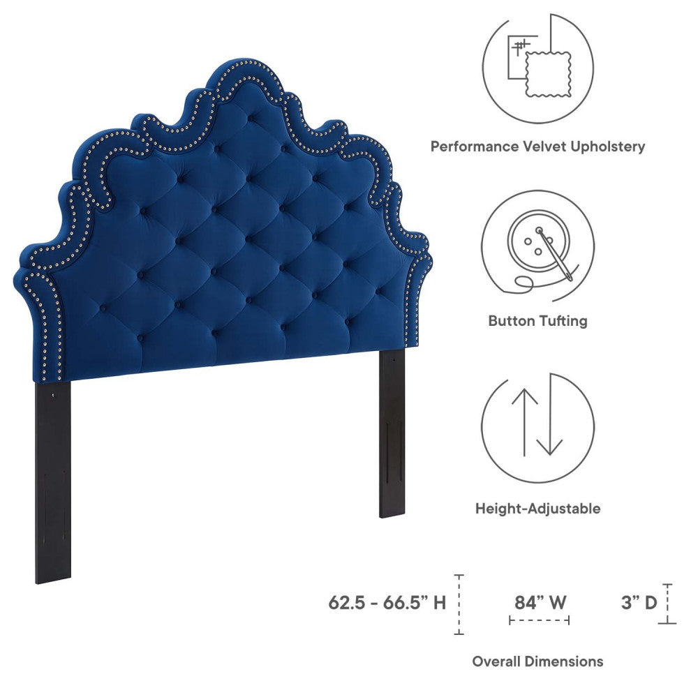Arabella Button-Tufted Performance Velvet King/California King Headboard, Navy