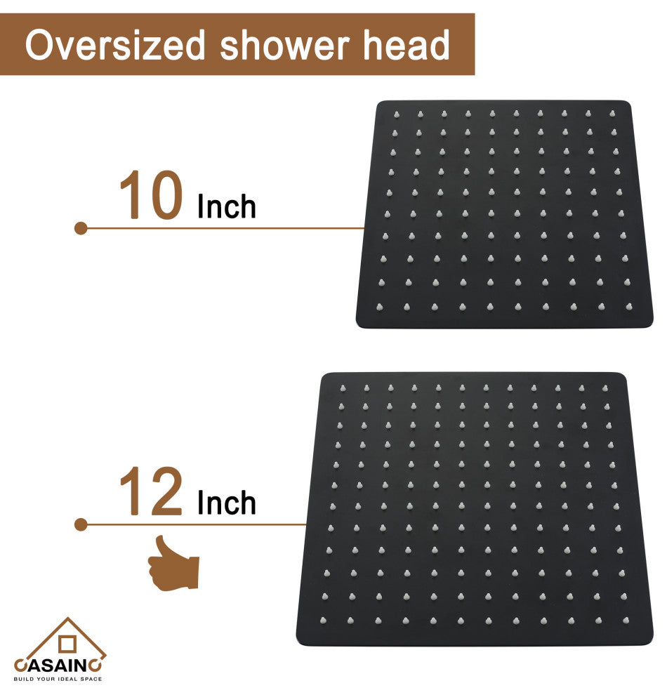 12" Wall Mounted Shower System with Bathtub Faucet,Matte Black