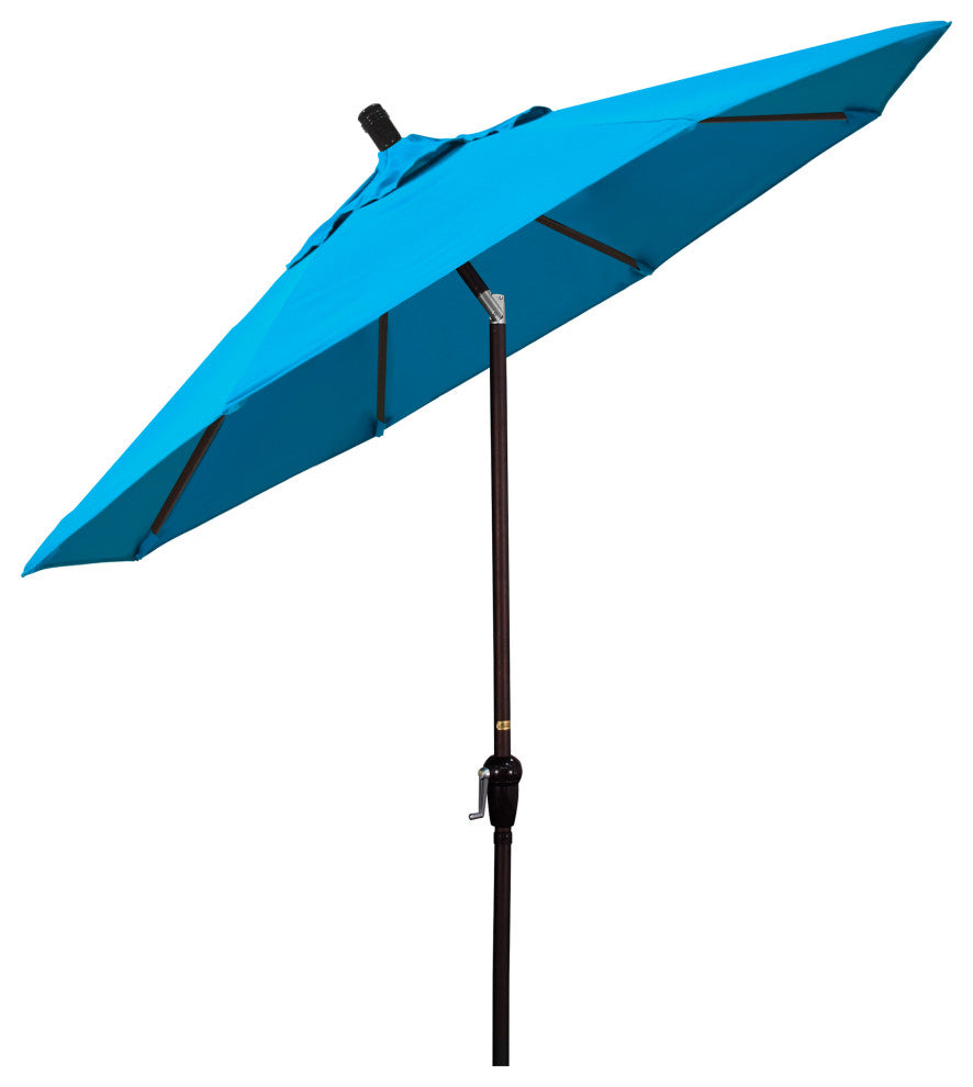 9' Aluminum Umbrella Auto Tilt Bronze, Canvas Cyan