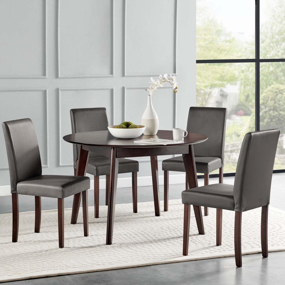 Side Chair and Table Set, Faux Leather, Drak Brown Gray, Modern, Bistro
