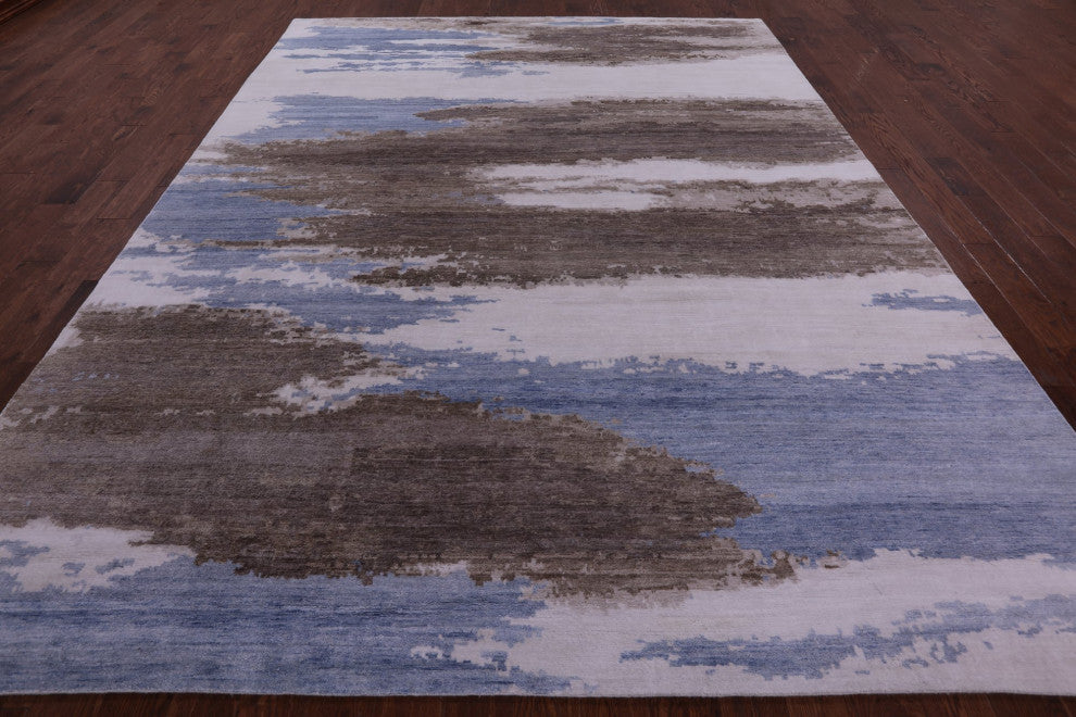 Modern Abstract Silk Hand Knotted Rug 9' 1" X 11' 11" Q5885