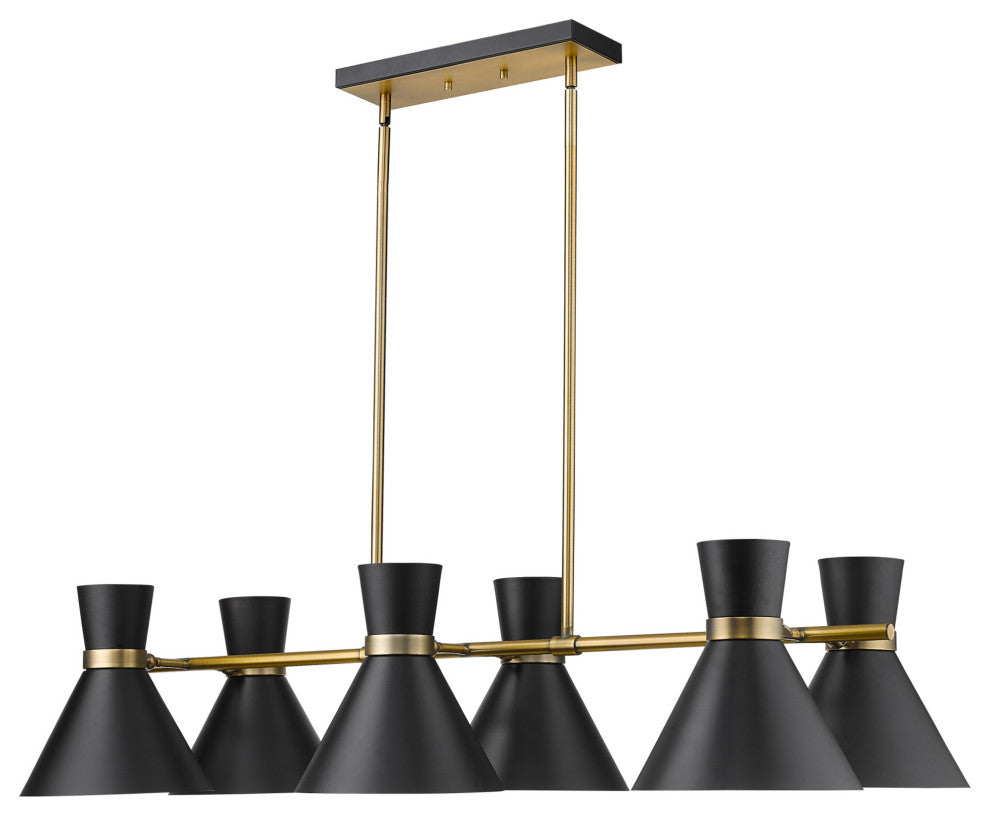 Z-Lite 728-6L Soriano 6 Light 48"W Linear Chandelier - Matte Black / Heritage