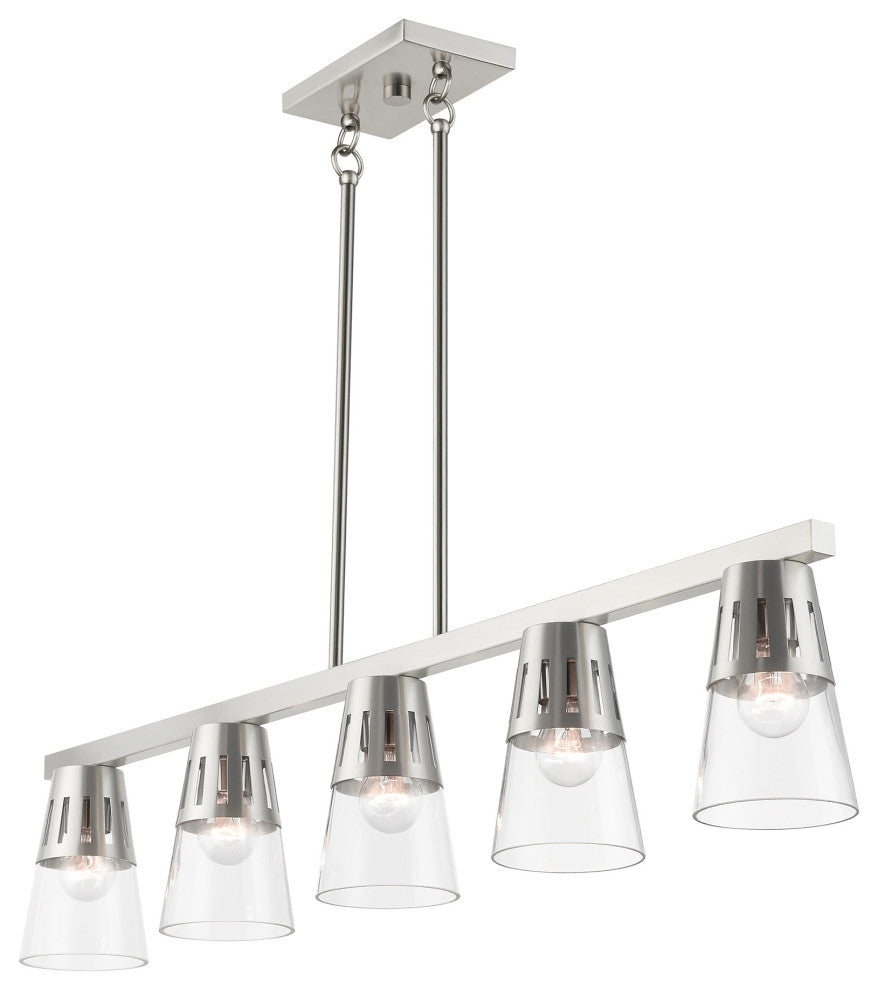 5 Light Brushed Nickel Large Linear Chandelier