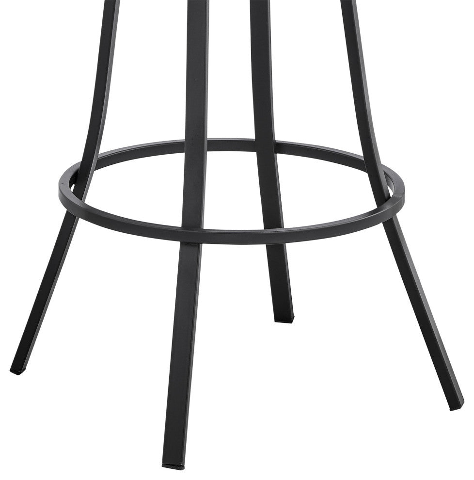 Valerie Swivel Brown Faux Leather and Java Brown Metal Bar Stool, Gray/Black, Bar Height