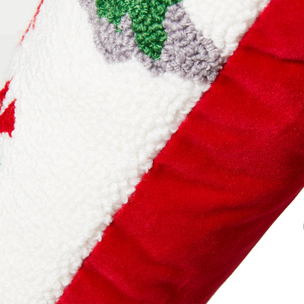 14"L Hooked Christmas Cat Pillow