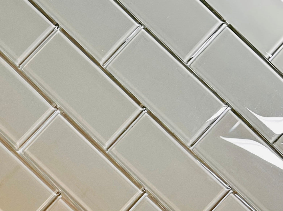 Metro 3"x6" Glass Subway Tile,Organic Gray, Piece