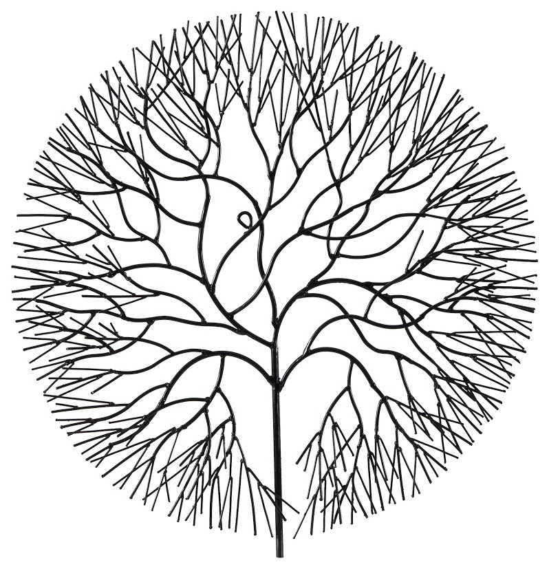 Wire Tree Wall Art, Circle, Metal, Black, Medium