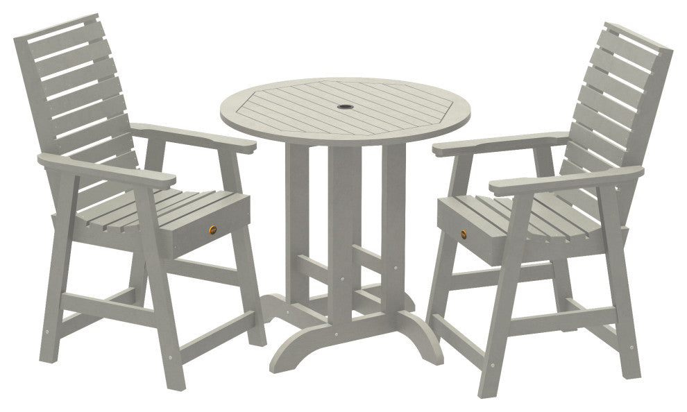 Glennville 3-Piece Round Counter Dining Set, Weathered Acorn, Harbor Gray