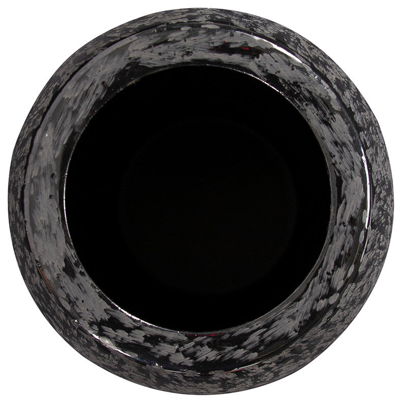 Chiseled Texture Black Iron Cylinder Vase, Small