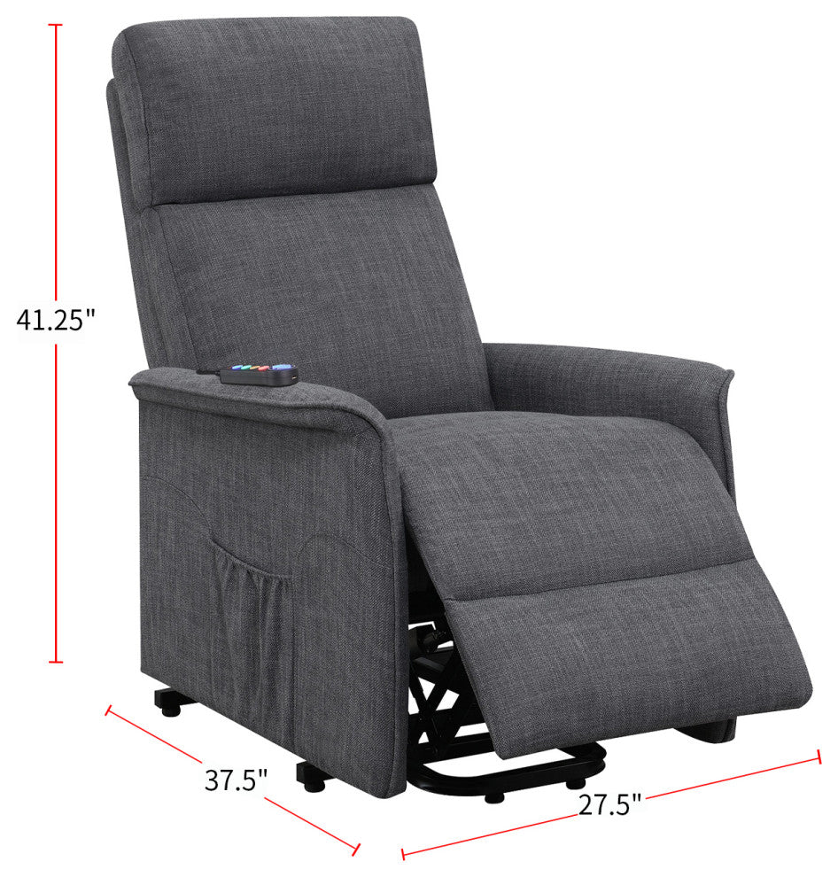 Coaster Herrera Fabric Power Lift Recliner with Wired Remote in Charcoal