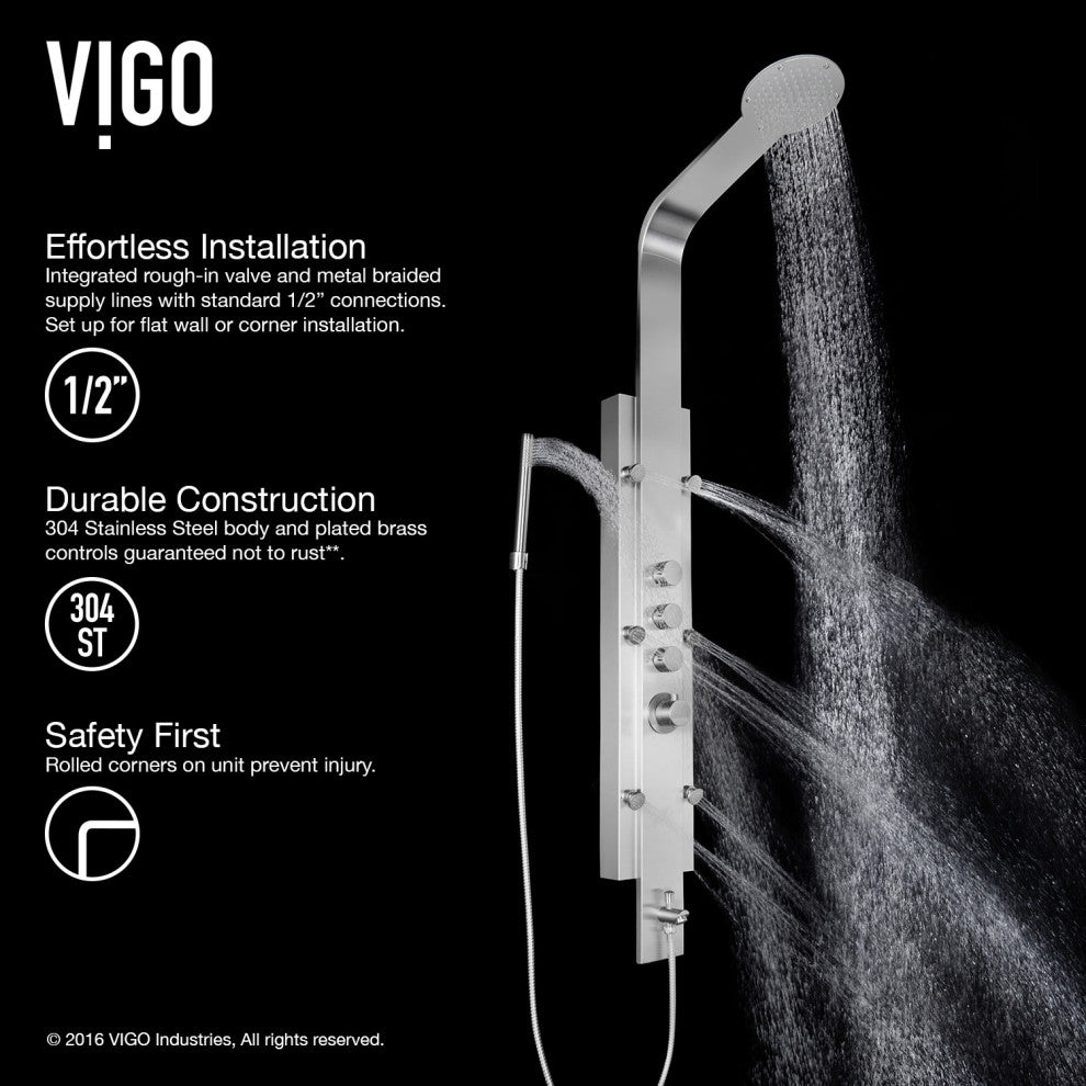 Vigo VG08008 Mateo 60" H 6-Jet Thermostatic Shower Panel - Stainless Steel
