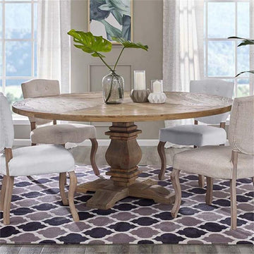 Modway Column 71" Round Modern Pine Wood Dining Table in Brown