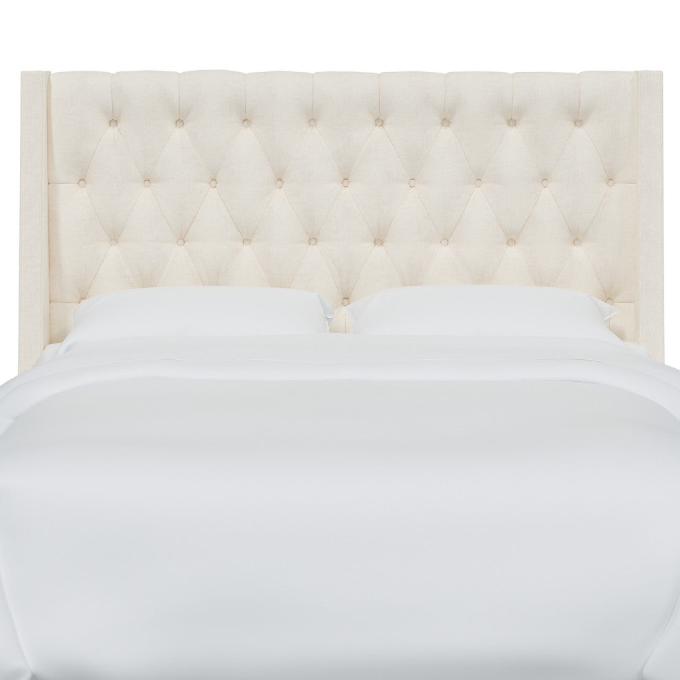 Wells King Tufted Wingback Headboard, Zuma White