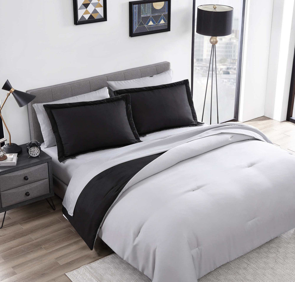 The Nesting Company Chestnut Reversible 7-Pc BIB Comforter Set-Queen-Black/Gray