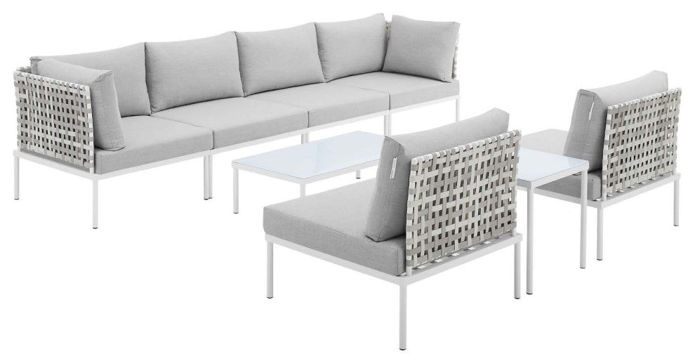 Harmony 8-Piece Sunbrella Basket Weave Outdoor Patio Aluminum Sectional Sofa Set