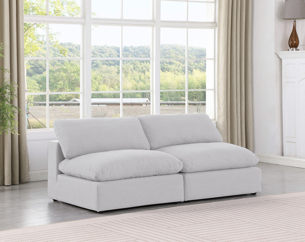 Comfy Upholstered Modular Sofa, White, 2-Piece: 2 Armless Chair, Linen Textured Fabric