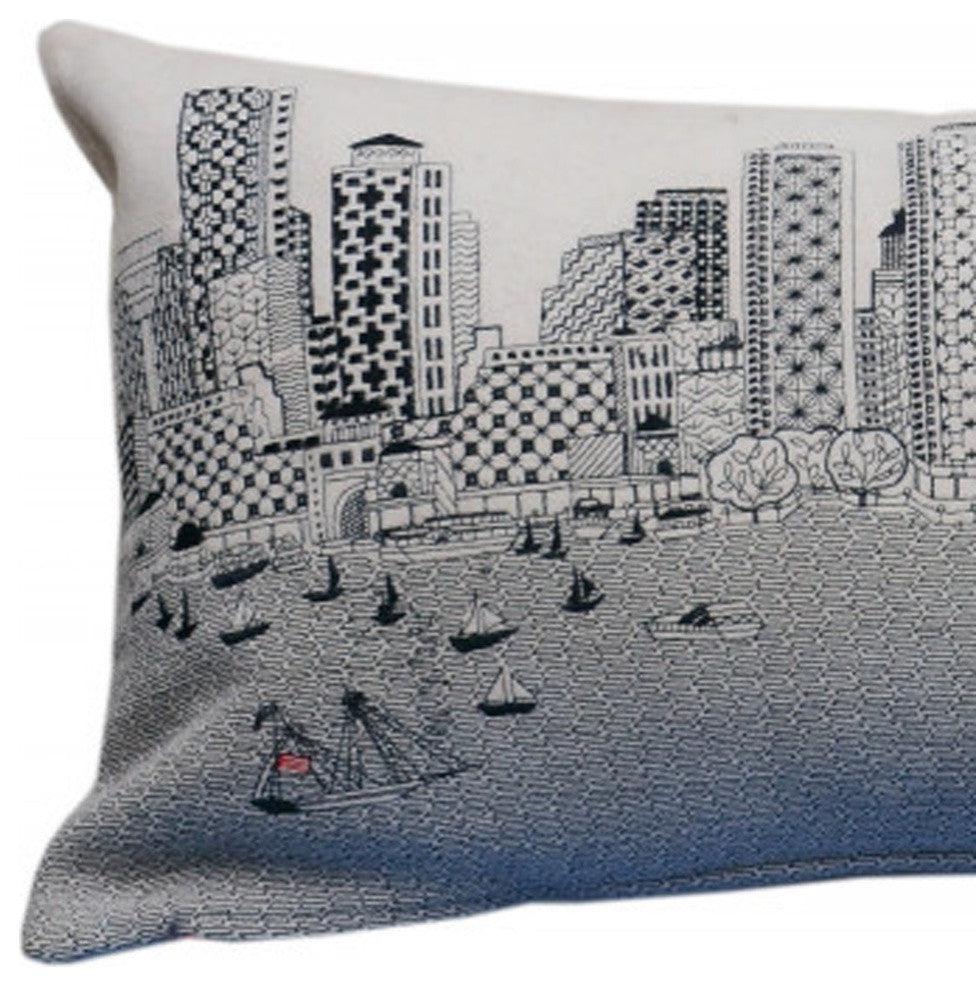 35" White Boston Daylight Skyline Lumbar Decorative Pillow