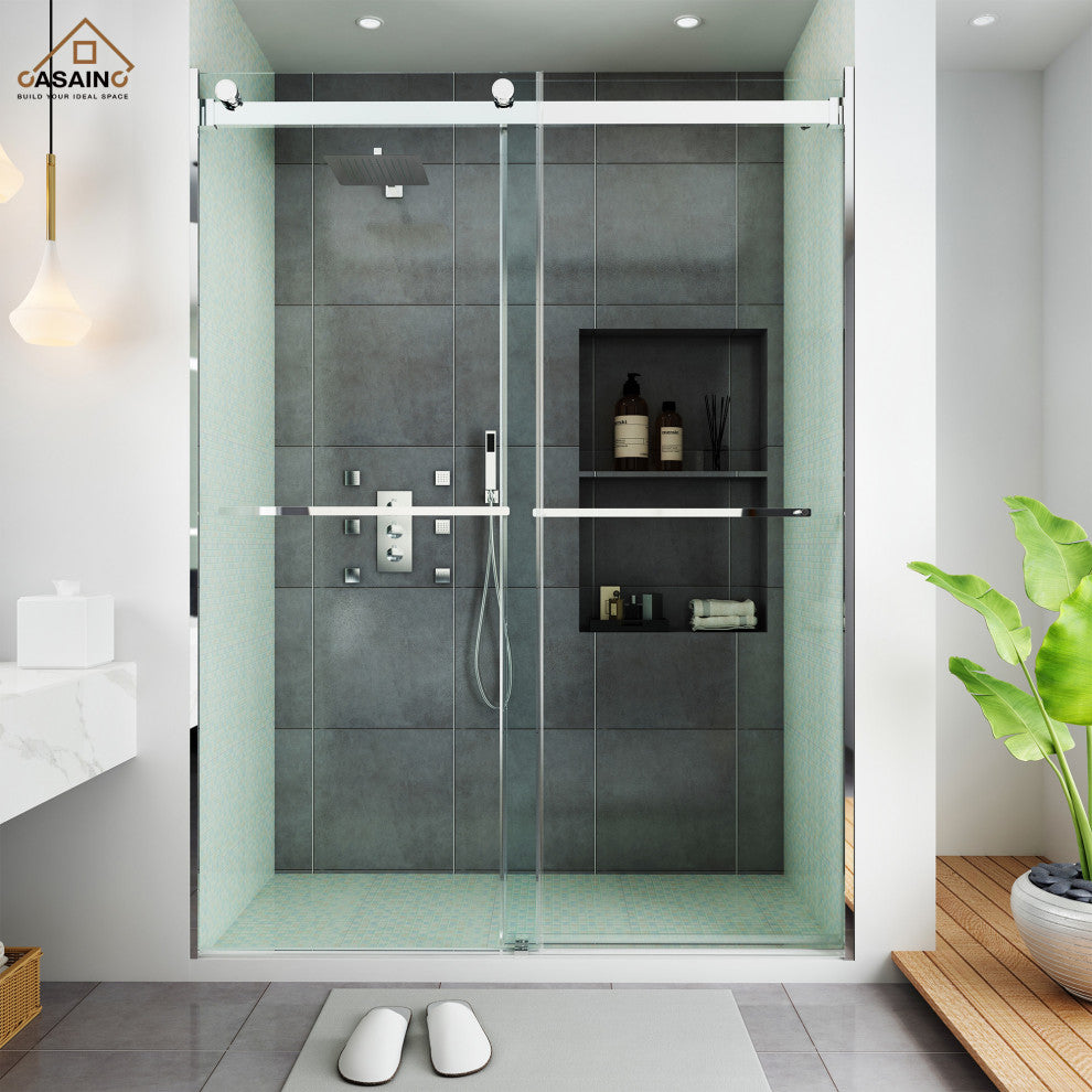60-in x 76-in Frameless Sliding Shower Door, Chromed