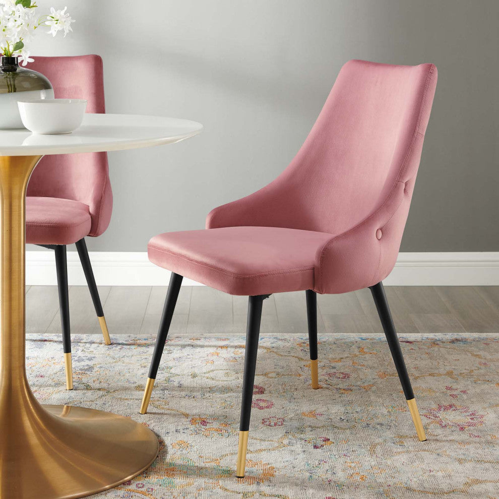 Tufted Side Dining Chair, Velvet, Pink, Modern, Bistro Restaurant Hospitality