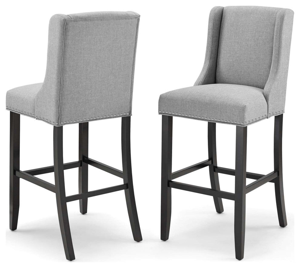 Bar Stool Chair Barstool, Set of 2, Fabric, Wood, Gray, Modern, Bar Pub