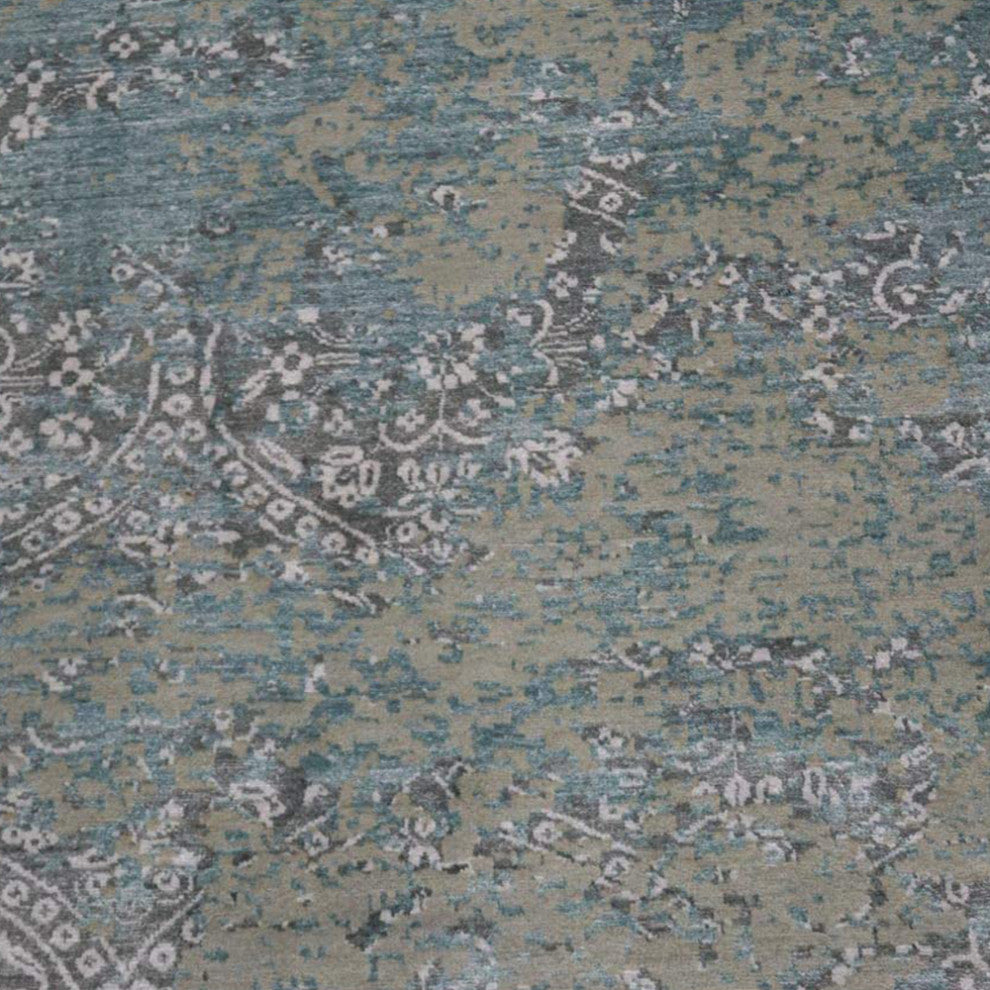 HAND KNOTTED LOOM SILK ECO-FRIENDLY AREA RUGS-Rectangle,Light Blue,Geometric